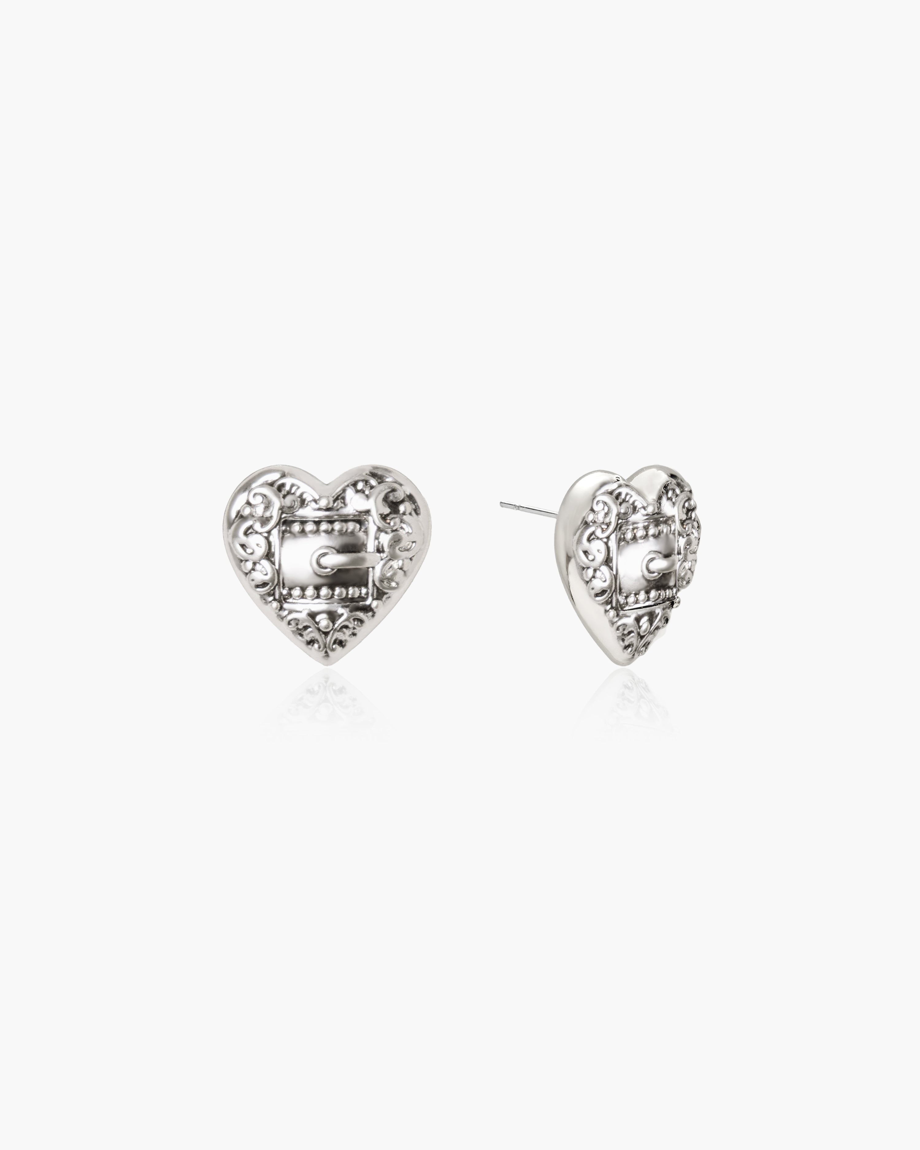 Belted Heart Stud Earrings in Silver